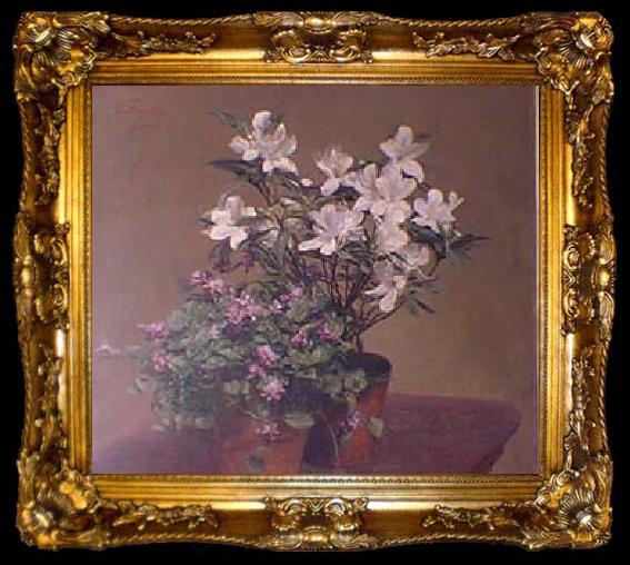 framed  Henri Fantin-Latour Violettes et azalees, ta009-2